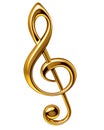 Golden treble clef isolated on transparent background. 3d render. Royalty Free Stock Photo