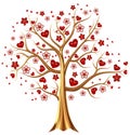 Golden tree with hearts and flowers Royalty Free Stock Photo