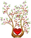 Golden tree with hearts and flowers Royalty Free Stock Photo