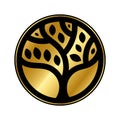 Golden tree icon. Nature tree logo design isolated on white background. Vector EPS 10 Royalty Free Stock Photo