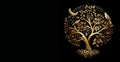 Golden Tree of Life over Black Background Banner Illustration , Sacred Tree Circular Shape, Generative AI Royalty Free Stock Photo