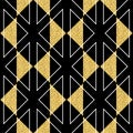 Golden triangle white black color, geometric seamless pattern black golden shimmer glitter background Royalty Free Stock Photo