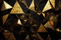 Golden triangles on a black textured background with a shimmering metallic effect