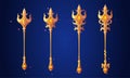 Golden trident staffs set isolated on background Royalty Free Stock Photo