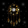 Golden Triple Goddess dreamcatcher with moon phases