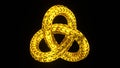 Golden triquetra. Mystical celtic 3d render of triad and thor symbol