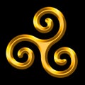 Golden triskele, triskelion symbol, on black background Royalty Free Stock Photo