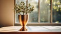 Golden Triumph: A Captivating Close-Up of a Gleaming Trophy on a Modern Oak Desk