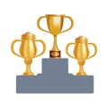 Golden trophies awards in podium set icons