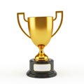 Golden Trophy with Black Base and White Label on White Background award winner Royalty Free Stock Photo