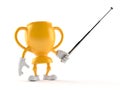 Golden trophy character aiming with pointer stick