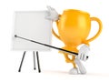 Golden trophy character with blank whiteboard