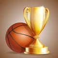 Golden trophy cup with a Basketball ball. Royalty Free Stock Photo