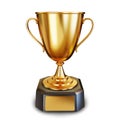 Golden trophy cup or champion cup with empty gold plate for your text Royalty Free Stock Photo