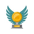 Golden trophy cup with glassy wings icon