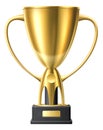 Golden trophy cup. Honour sign. Winner award in realistic style