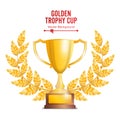 Golden Trophy Cup With Laurel Wreath. Award Design. Winner Concept. Isolated On White Background. Vector Illustration Royalty Free Stock Photo