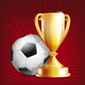 Golden trophy Cup with soccer ball. Royalty Free Stock Photo