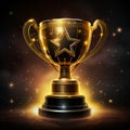 golden trophy cup with star on black background Royalty Free Stock Photo