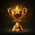 a golden trophy cup with a star on top on a black background Royalty Free Stock Photo