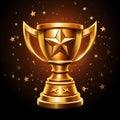 golden trophy cup with stars on a black background Royalty Free Stock Photo