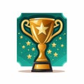 golden trophy cup with stars on a green background Royalty Free Stock Photo