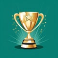 golden trophy cup with stars on a green background Royalty Free Stock Photo