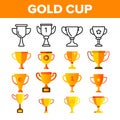 Golden Trophy Cup Vector Color Icons Set