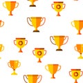Golden Trophy Cup Vector Seamless Pattern