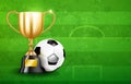 Golden trophy cups and Soccer ball 003 Royalty Free Stock Photo