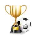 3D Golden trophy cups and Soccer ball 001 Royalty Free Stock Photo
