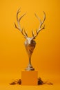 a golden trophy with a deers head on it