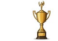 Golden trophy with a figure holding wings on top, featuring two handles. The trophy has Royalty Free Stock Photo