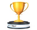 Golden Trophy over Browser Address Bar as Round Platform Pedestal. 3d Rendering