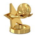 Golden trophy with star, hands and soccer ball