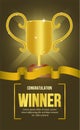 Golden trophy with light effect background. winner announcement. poster template. web promotion.