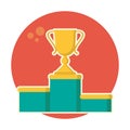 golden trophy on winner podium. Vector illustration decorative design Royalty Free Stock Photo