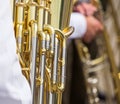 Golden tuba mechanism Royalty Free Stock Photo