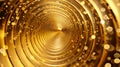 A golden tunnel with concentric rings and sparkling particles, creating a mesmerizing, futuristic effect
