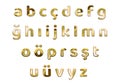 Golden Turkish Alphabet, lowercase letters. ABC, Translation: 3D altÃÂ±n renkli TÃÂ¼rk Alfabesi