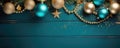 golden and turquoise christmas ball decoration AI generated Royalty Free Stock Photo