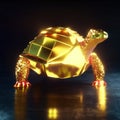 Golden turtle on a dark background. 3d rendering, 3d illustration. AI generated