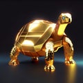 Golden turtle on a dark background. 3d rendering, 3d illustration. Generative AI