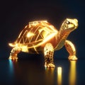 Golden turtle on a dark background. 3d rendering, 3d illustration. Generative AI