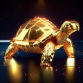 Golden turtle on a dark background. 3d rendering, 3d illustration. generative AI