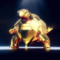 Golden turtle on a dark background. 3d rendering, 3d illustration. generative AI