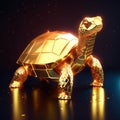 Golden turtle on a dark background. 3d rendering, 3d illustration. Generative AI
