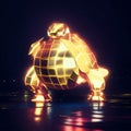 Golden turtle in the dark. 3d rendering, 3d illustration. AI generated