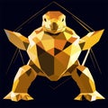 Golden turtle isolated on black background. Polygonal animal. Vector illustration. generative AI