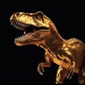 Golden tyrannosaurus rex close-up on a black background, prehistoric reptile, Royalty Free Stock Photo